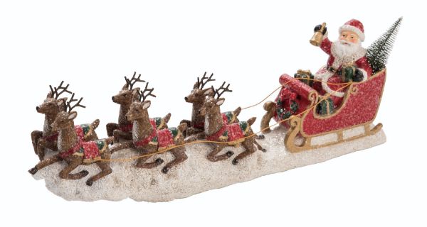 Resin Reindeer and Santa Sleigh