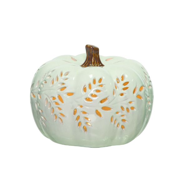 Light Up Carved Vine Pumpkin White