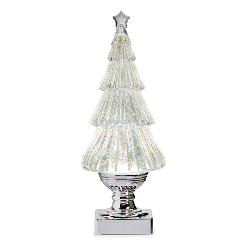 Lighted Tree with Silver Swirling Glitter