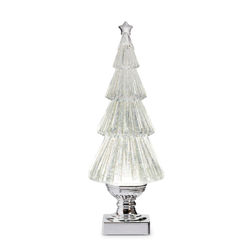 Lighted Tree with Silver Swirling Glitter