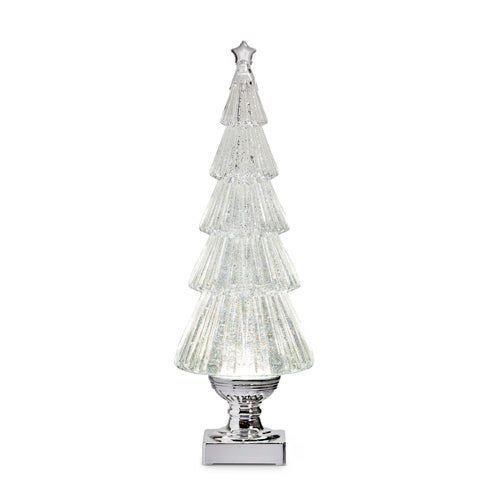 Lighted Tree with Silver Swirling Glitter