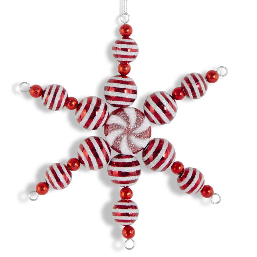 Red & White Snowflake Ornament with Peppermint