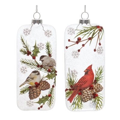 Cardinal & Chickadee Glass Ornament