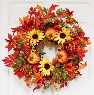 24" Pumpkin & Maple Leaf Wreath