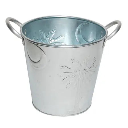 8" Galvanized Palm Tree & Moon Bucket